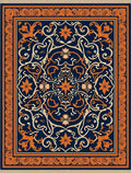 Navy Orange Floral Vintage Medallion Rug