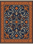 Navy Orange Floral Vintage Medallion Rug