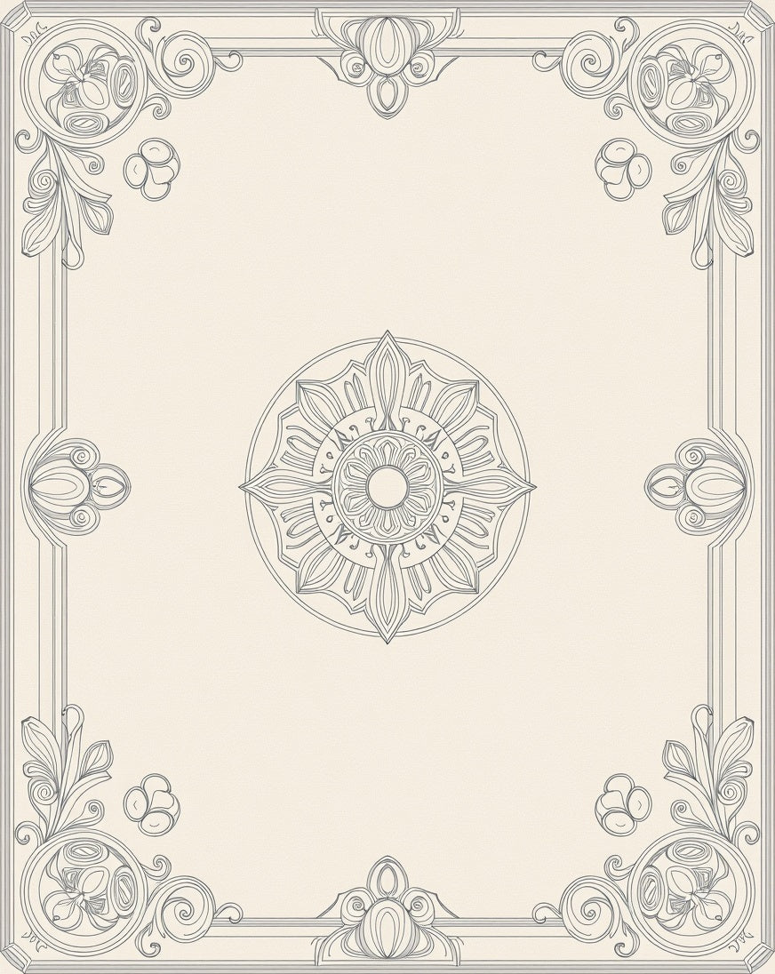 Ornate Beige Floral Mandala Frame Rug