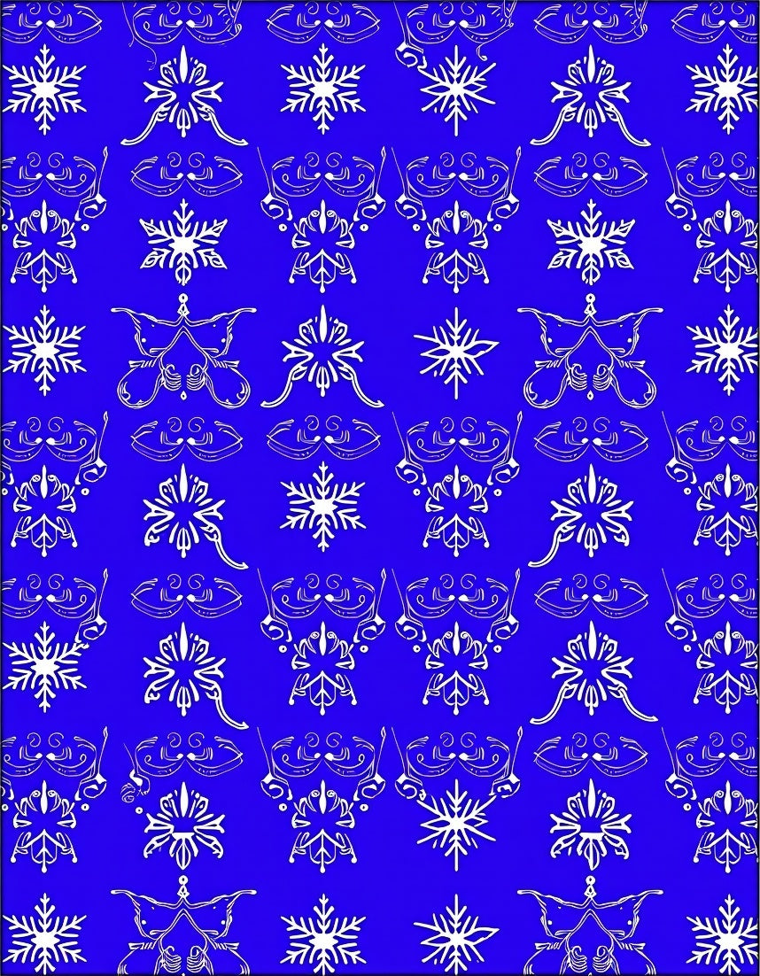 White Snowflake Scrollwork on Royal Blue Rug