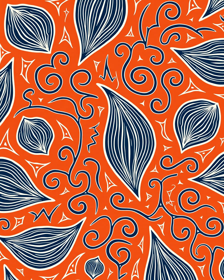 Bold Orange Navy Swirl Leaf Rug