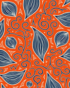 Bold Orange Navy Swirl Leaf Rug