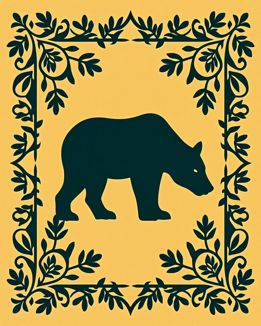 Dark Bear Floral Border Yellow Rug