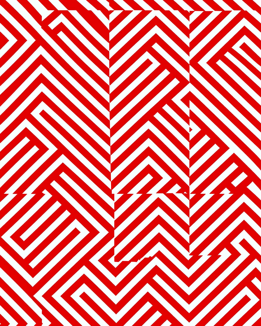 Red And White Geometric Maze Rug