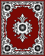 Deep Red Floral Scroll Ornament Rug