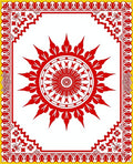 Bold Red Circular Sunburst Border Rug
