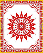 Bold Red Circular Sunburst Border Rug