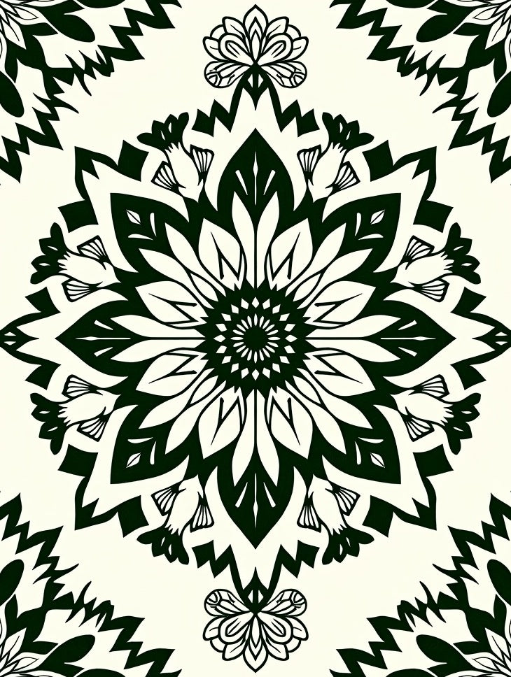 Black Ivory Floral Mandala Medallion Rug