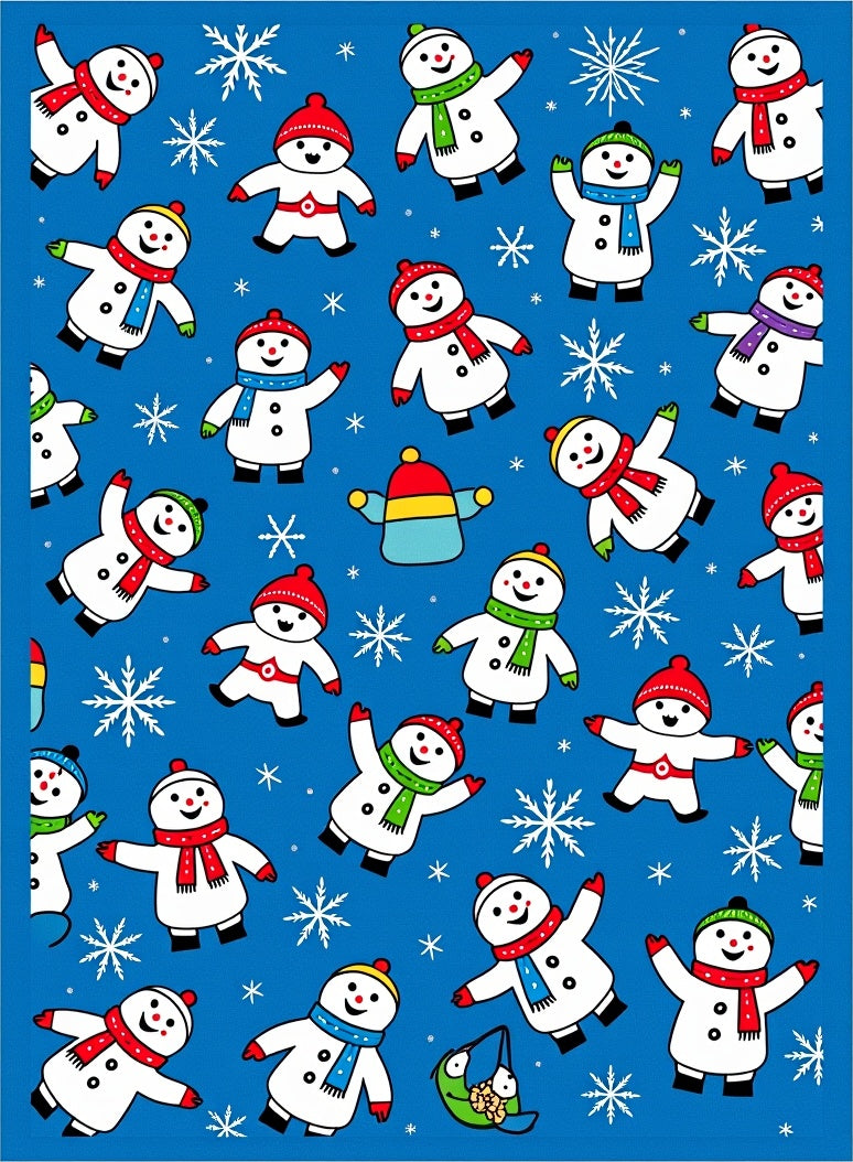Charming Snowmen Blue Winter Snowflakes Rug