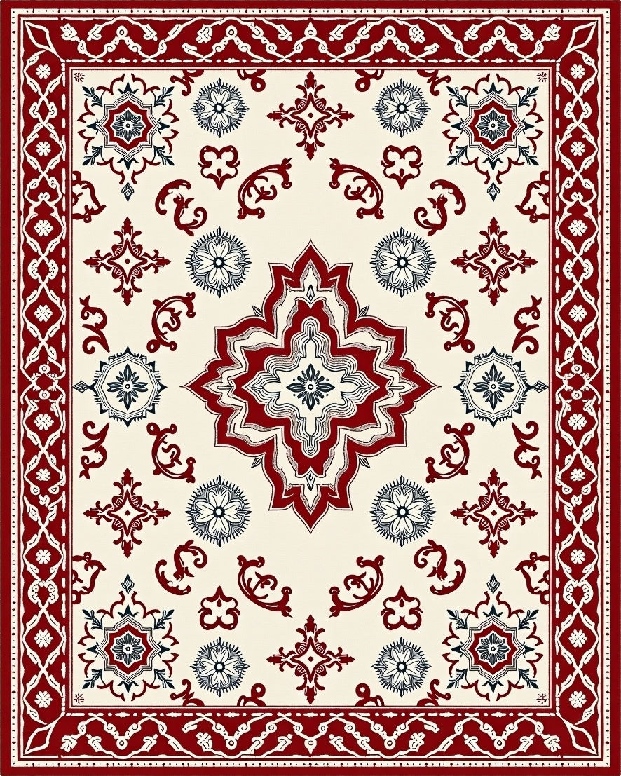 Classic Crimson Medallion Floral Rug