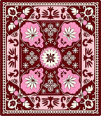 Crimson Pink Floral Folk Art Rug