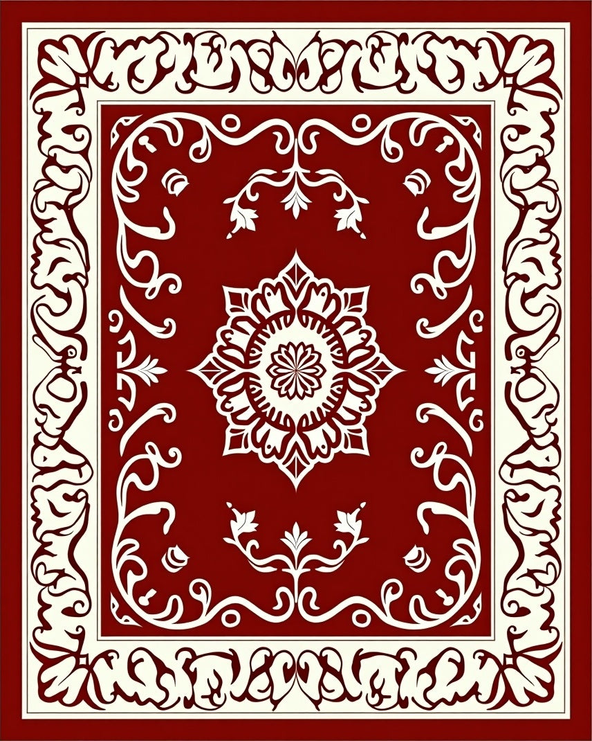 Crimson Cream Ornate Scrollwork Medallion Rug