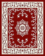 Crimson Cream Ornate Scrollwork Medallion Rug