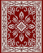 Rich Red Floral Medallion Border Rug