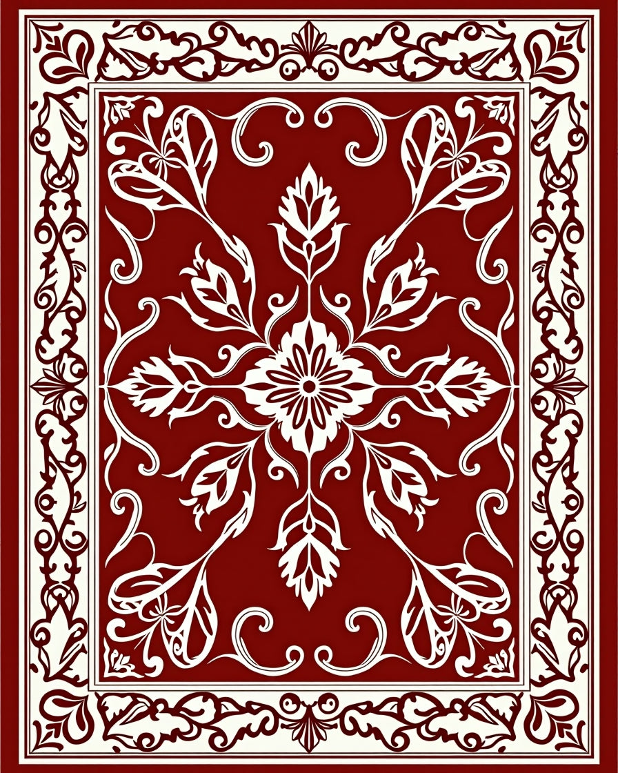 Rich Red Floral Medallion Border Rug