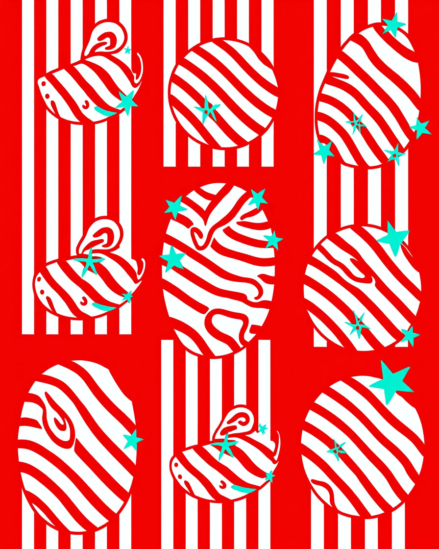Whimsical Red Striped Bunny Eggs Rug