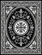 Ornate White Black Floral Oval Rug