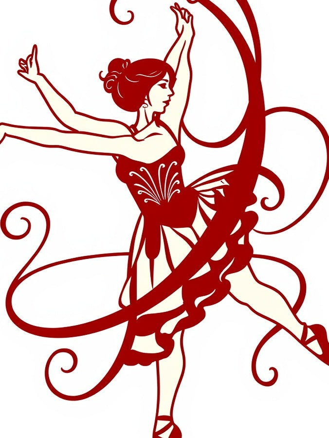 Red Dancer Flowing Ribbons Outline Rug
