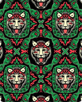 Bold Red Tiger Face Green Frame Rug