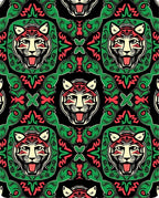Bold Red Tiger Face Green Frame Rug