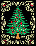 Festive Green Tree Red Ornament Border Rug
