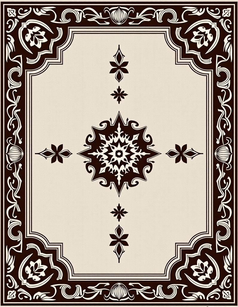 Rich Brown Floral Medallion Border Rug