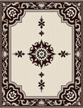 Rich Brown Floral Medallion Border Rug