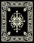 Black White Cream Scrollwork Medallion Border Rug