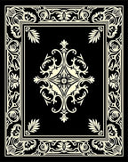 Black White Cream Scrollwork Medallion Border Rug