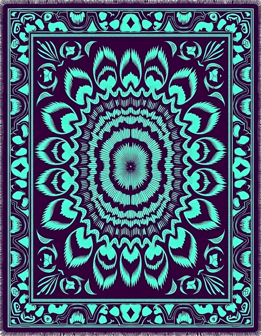 Plum Teal Mandala Floral Medallion Rug