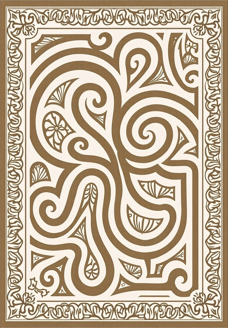 Cream Brown Swirling Filigree Scroll Rug