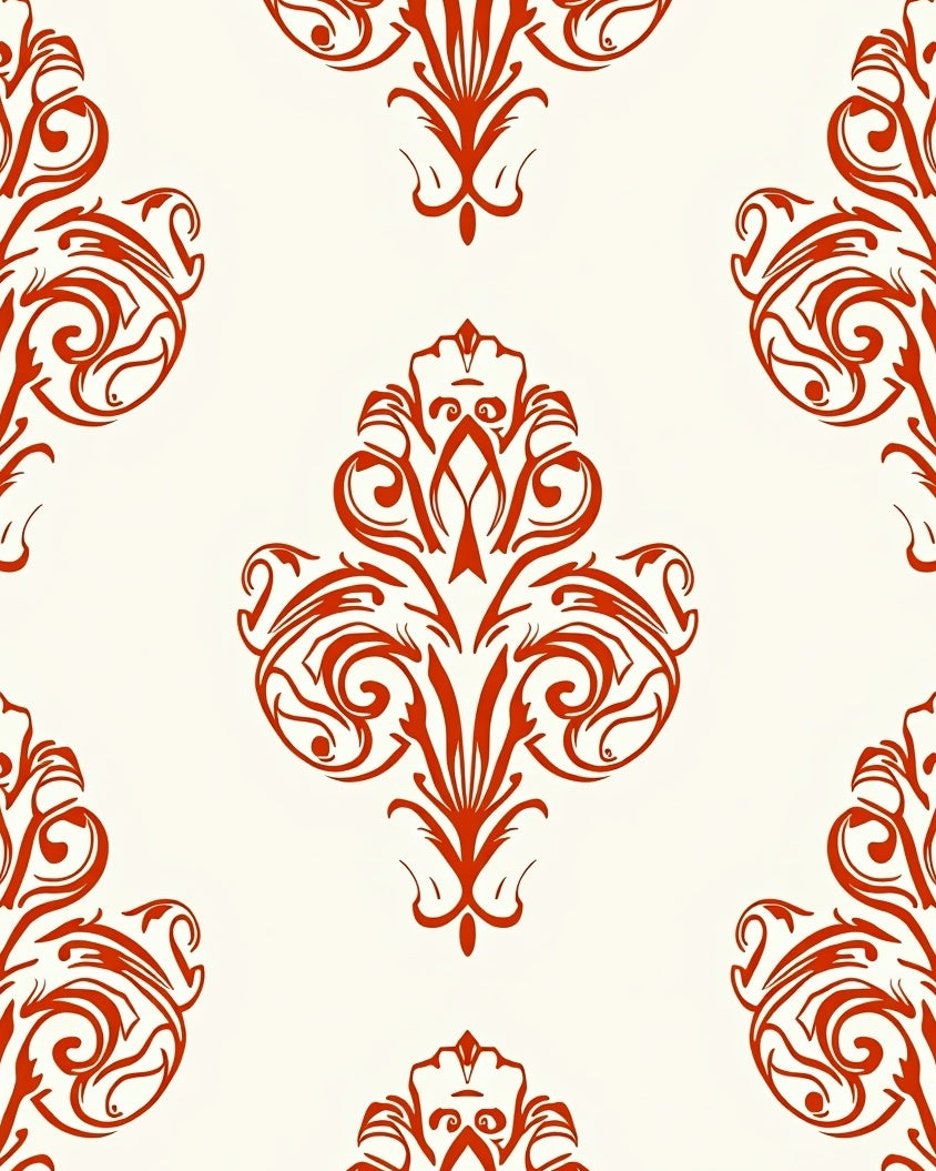 Crimson Formal Damask Scroll Rug