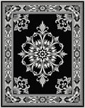 Black White Floral Medallion Damask Rug