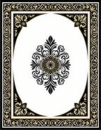 Ornate Black Scrollwork Floral Medallion Rug