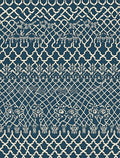 Deep Blue White Classical Lattice Medallion Rug