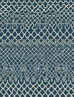 Deep Blue White Classical Lattice Medallion Rug