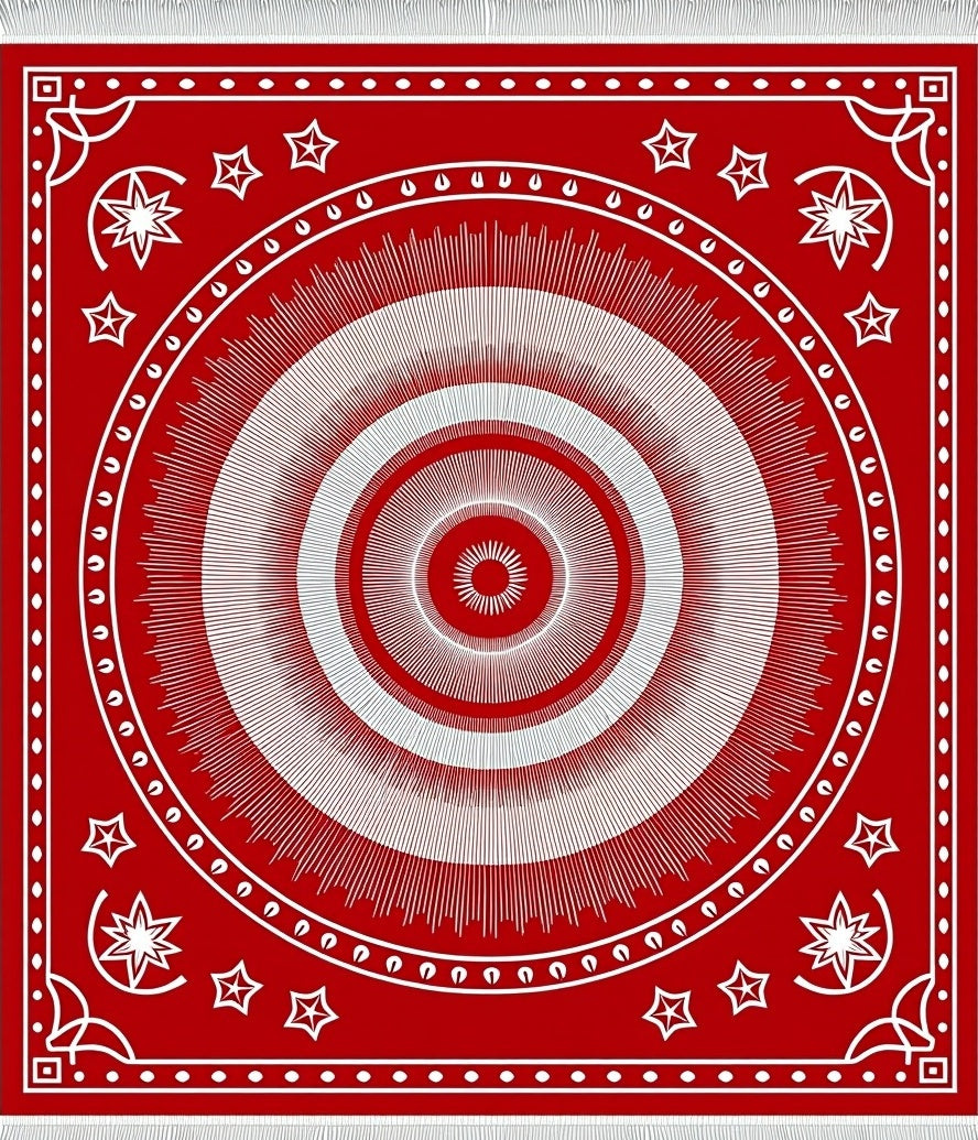 Vibrant Red Sunburst Star Medallion Rug