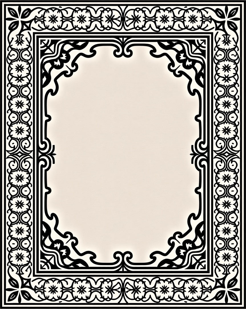 Ornamental Cream Black Border Rug