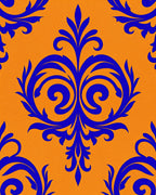 Royal Blue Damask Orange Background Rug
