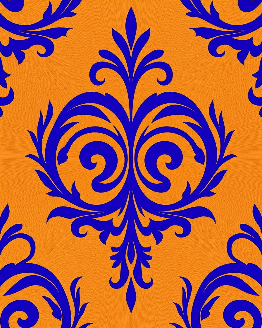 Royal Blue Damask Orange Background Rug