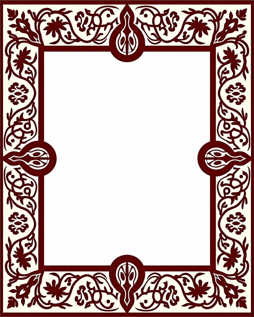 Dark Red Floral Scroll Border Rug
