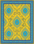 Golden Blue Circular Floral Medallion Rug