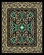 Ornate Mint and Gold Scrollwork Square Rug