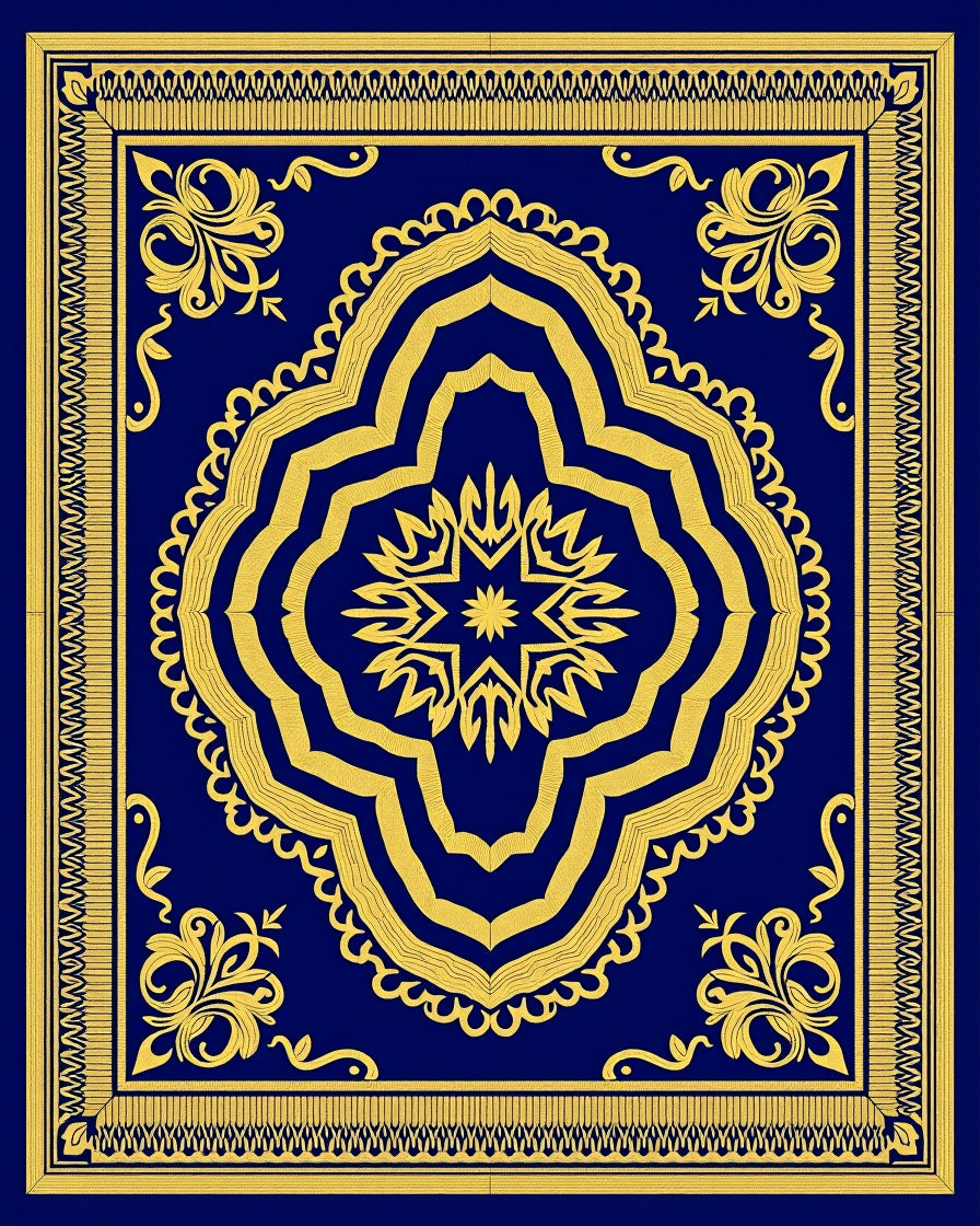 Royal Blue Golden Majestic Medallion Rug