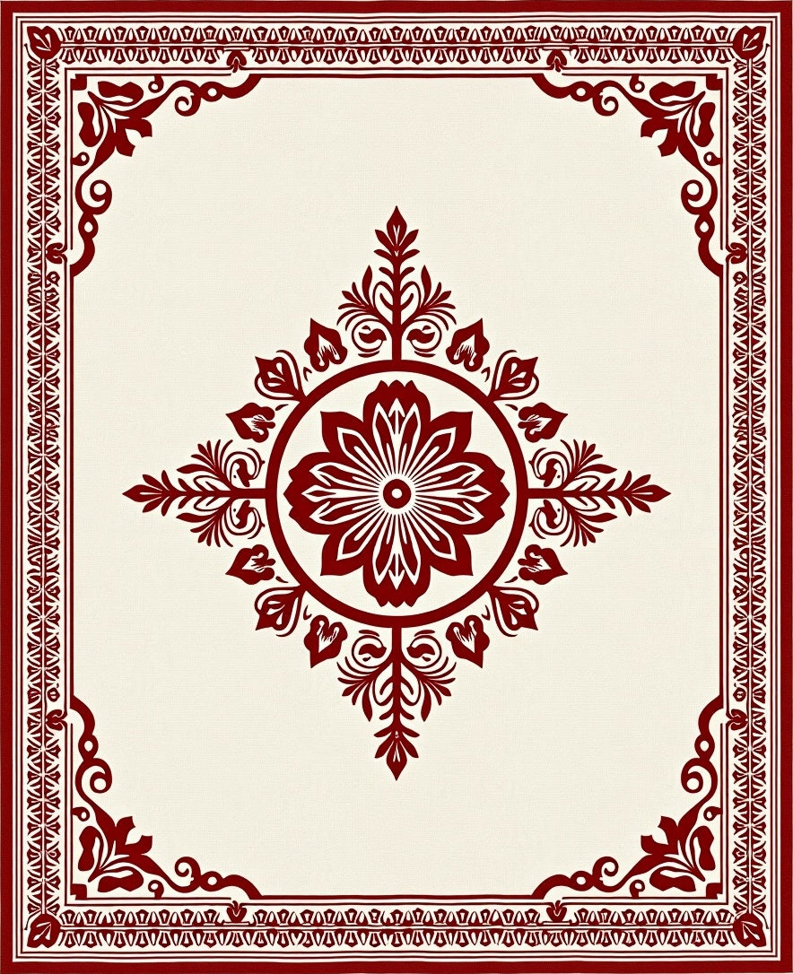 Crimson Floral Medallion Bordered Rug