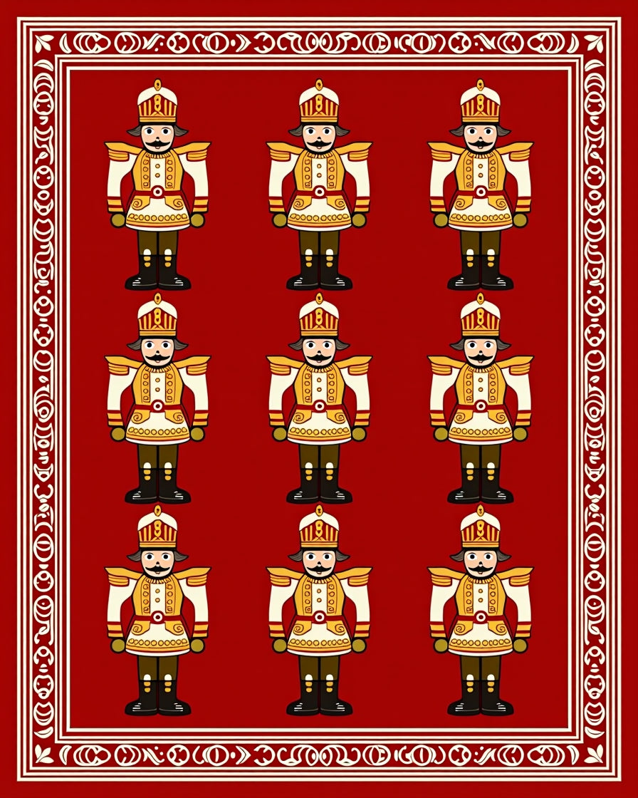 Red Nutcracker Soldier Repetitive Arrangement Rug