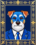 Blue And Gold Ornate Dog Portrait Rug