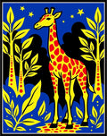 Vibrant Yellow Giraffe Starry Night Landscape Rug