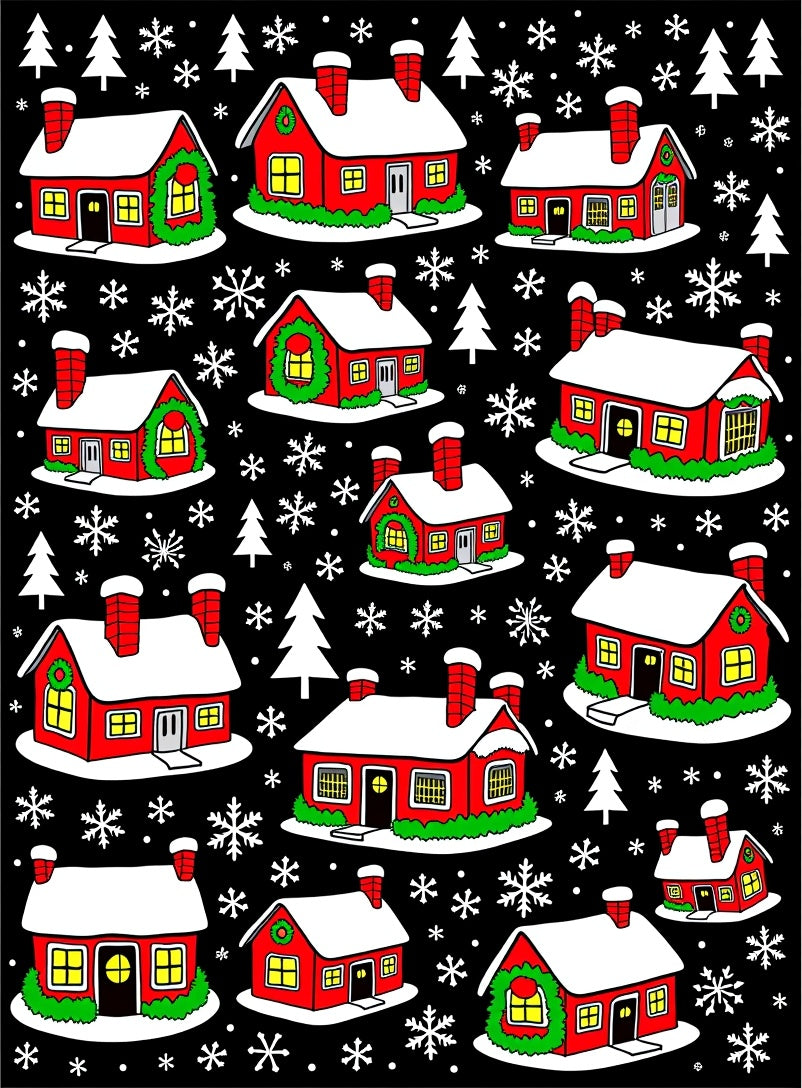 Festive Red Houses Snowflake Christmas Rug