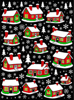 Festive Red Houses Snowflake Christmas Rug